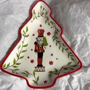 Festive Nutcracker Christmas Tree Plate - Red and Green
